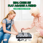 Tablero de ajedrez electrónico Talking Chess Academy, tablero de ajedrez inteligente con sistema de enseñanza de voz, juego de ajedrez para computadora con piezas magnéticas fuertes, 1-2 jugadores, juego de ajedrez electrónico - Viaje portátil simple