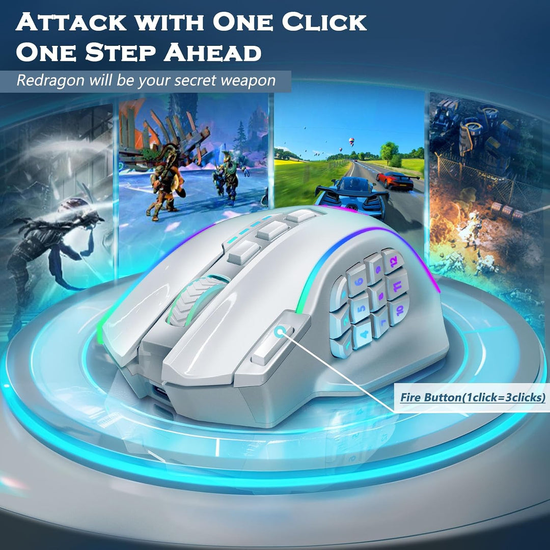 Redragon Ratón inalámbrico para juegos, ratón para juegos MMO UP 16...