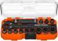 Klein Tools 65400 KNECT - Juego de llaves de vaso de paso de 15 piezas, juego de impacto SAE con funda MODbox, enchufes, brocas, accesorios y adaptador de unidad de 3/8 pulgadas