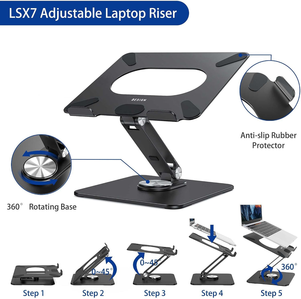 BESIGN LSX7 - Soporte para laptop con base giratoria de 360 grados,...