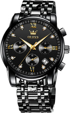 OLEVS Relojes de Oro para Hombres Reloj de Pulsera de Lujo a Prueba de Agua Gran Cara Elegante Acero Inoxidable Analógico Cuarzo Fecha Cronógrafo Luminoso Lectura Fácil Relojes de Negocios Regalos para Hombres Graduación