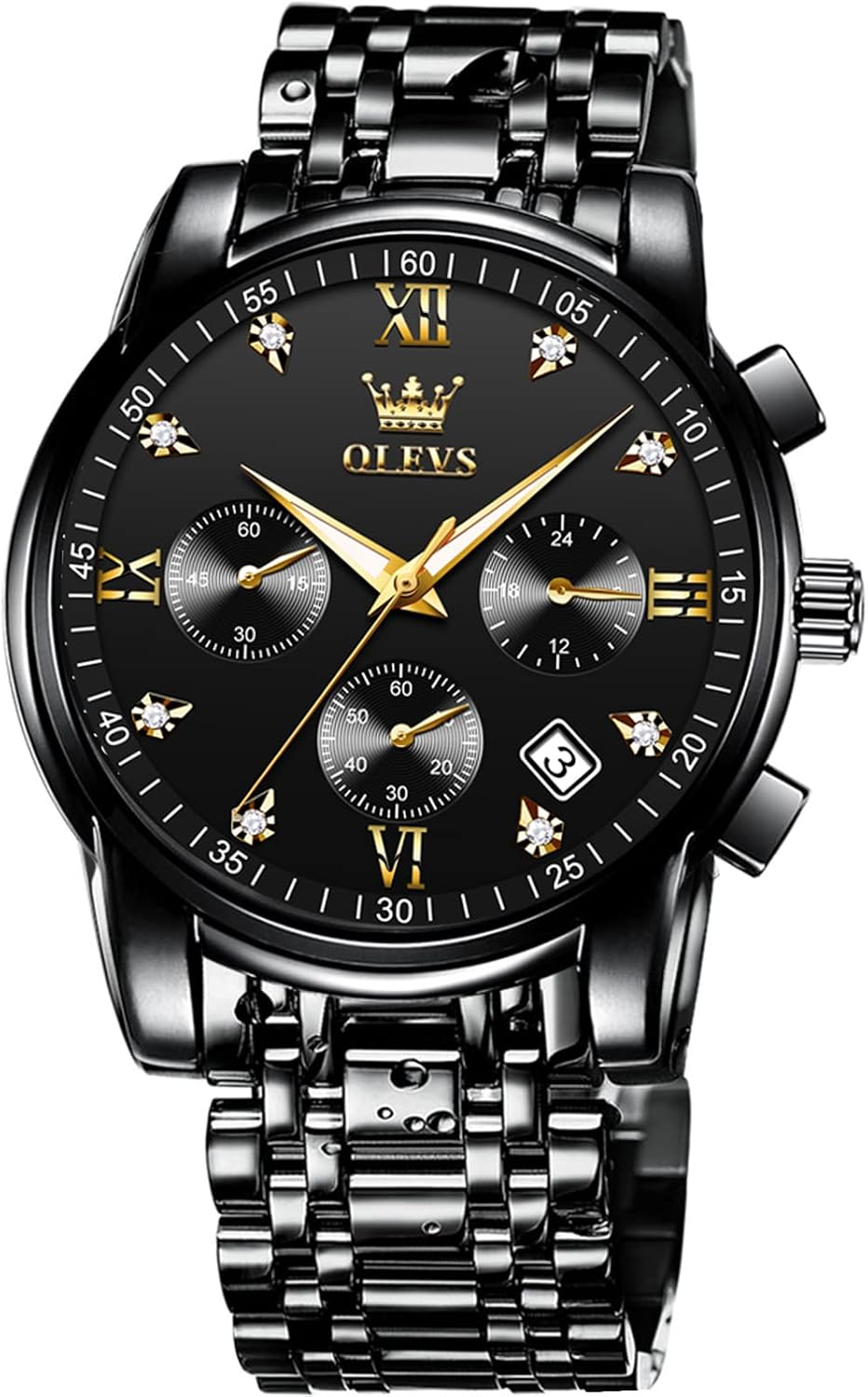 OLEVS Relojes de Oro para Hombres Reloj de Pulsera de Lujo a Prueba de Agua Gran Cara Elegante Acero Inoxidable Analógico Cuarzo Fecha Cronógrafo Luminoso Lectura Fácil Relojes de Negocios Regalos para Hombres Graduación