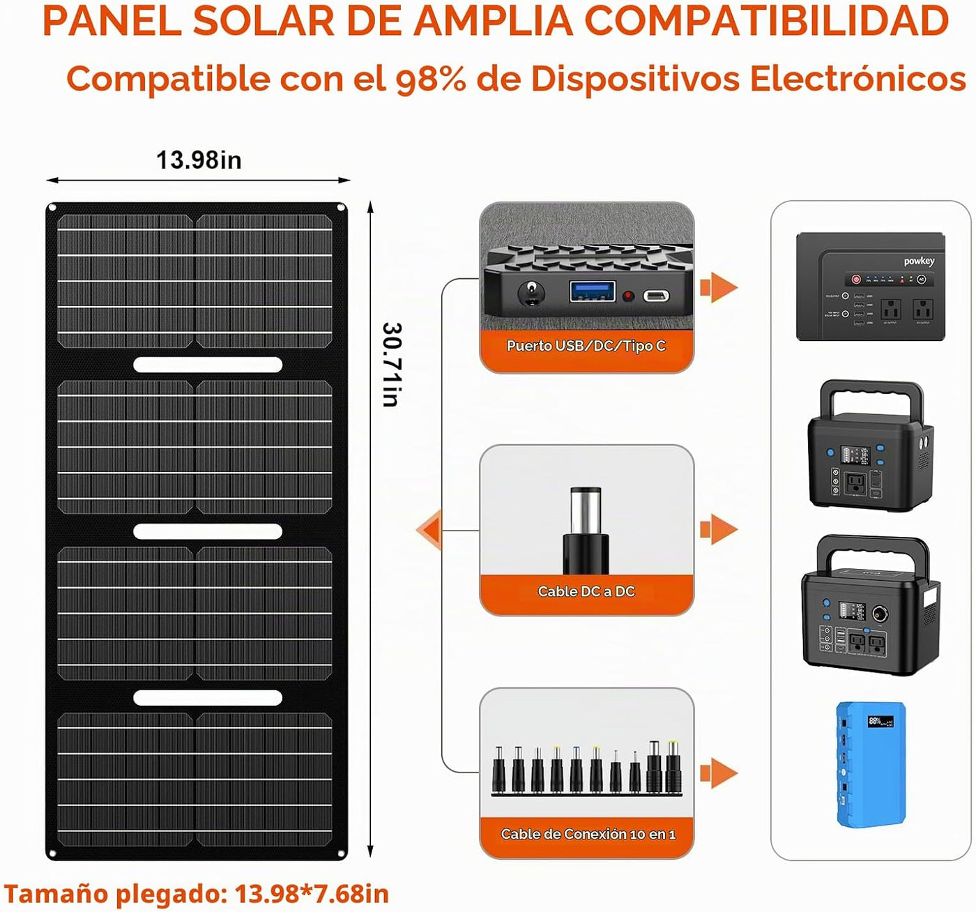 powkey Banco de energía portátil de 200 W con panel solar de 40 W,...