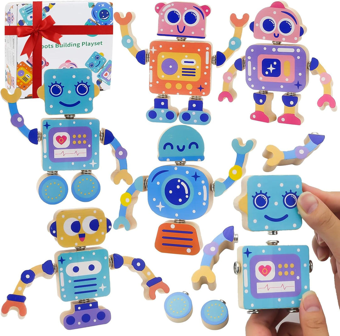 Robots - Juguetes de construcción de madera a presión 28