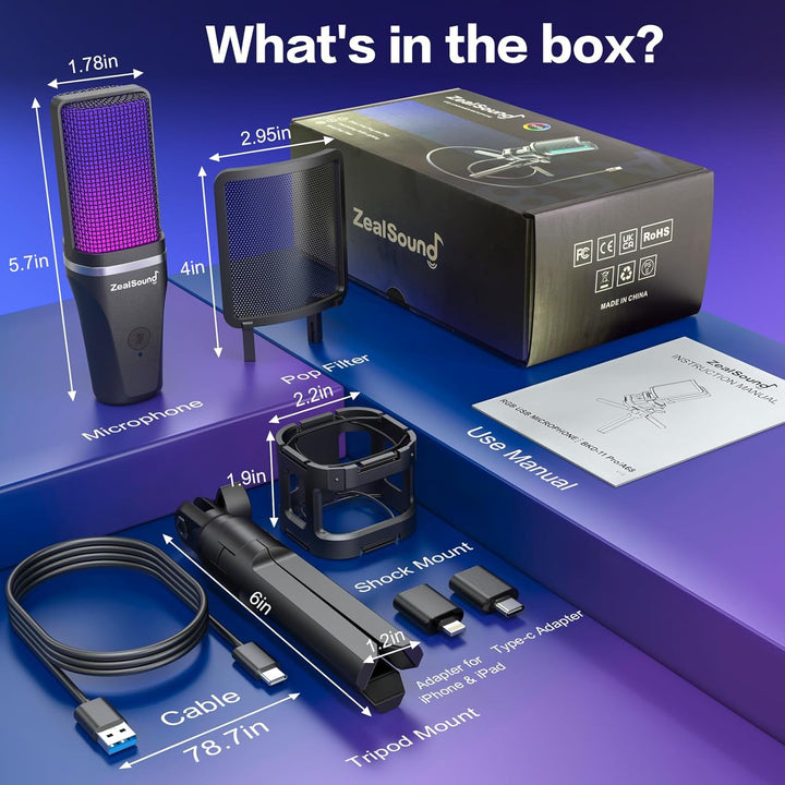 ZealSound Micrófono USB para juegos para PC, micrófono de computado...