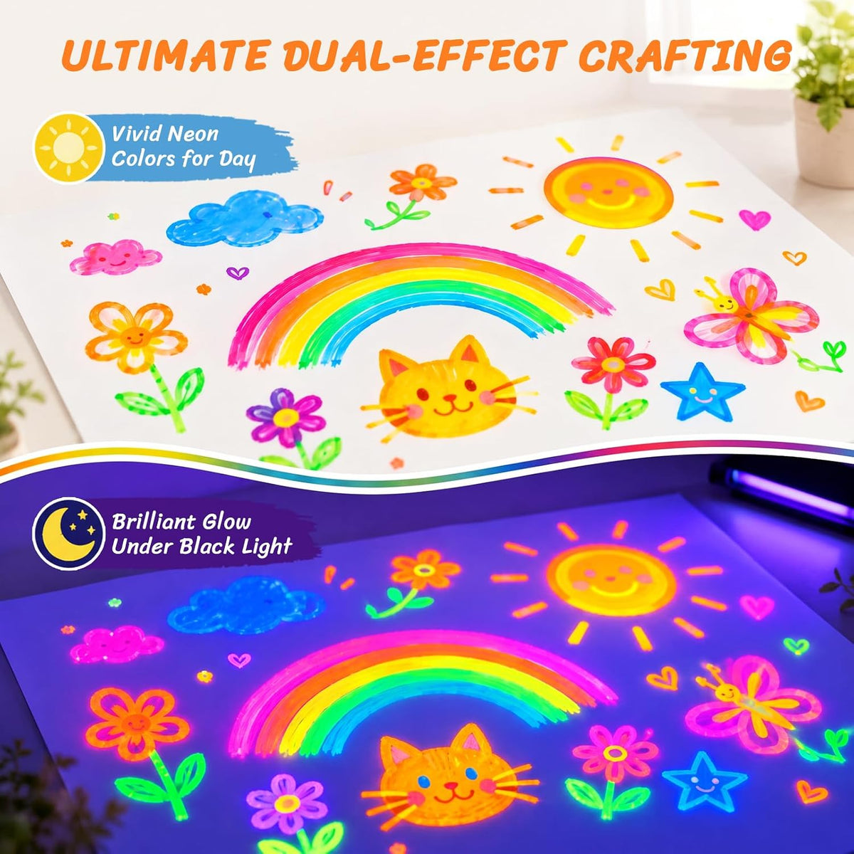 Juego de pintura lavable de neón grande para niños, 6 colores