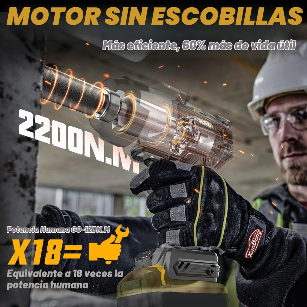Llave de impacto inalámbrica de 1/2 pulgada compatible con batería Dewalt de 20 V, 1600 pies-libras (2200 N.m), pistola de impacto de alto par resistente, destornillador de impacto de energía eléctrica sin escobillas con 4 modos de velocidad y luz de trab