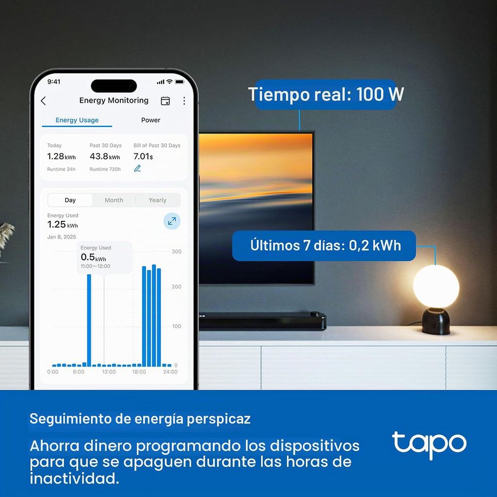 Tapo Regleta de Alimentación Inteligente Wi-Fi - 6 Tomas Inteligentes Controladas Individualmente y 3 Puertos USB con Protección contra Sobretensiones, Matter, Funciona con Alexa, Google Home, Siri y