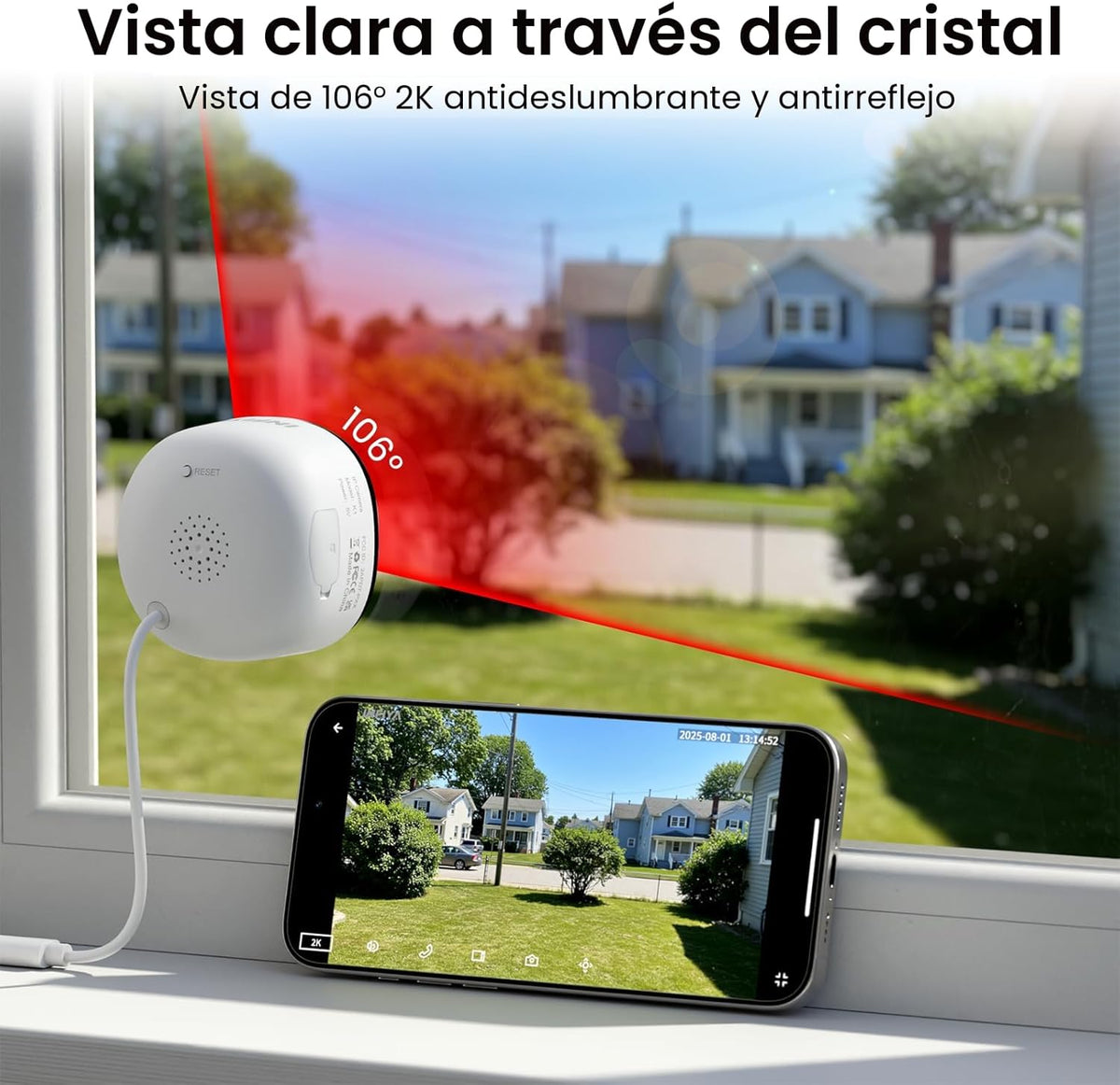 Cámara de ventana 2K sin taladro, paquete de 2 cámaras para segurid...