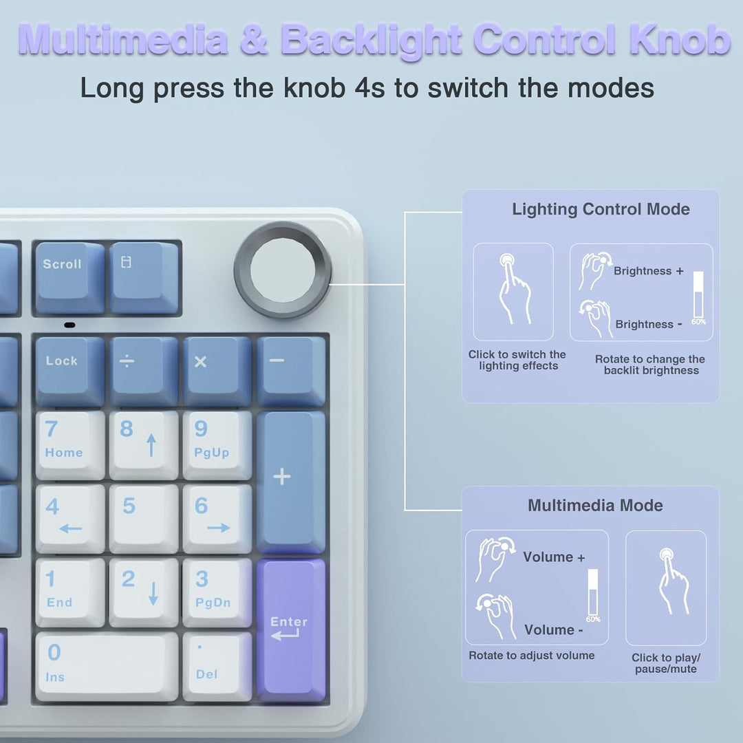Teclado mecánico inalámbrico AULA F99 Pro con perilla, sonido cremo...