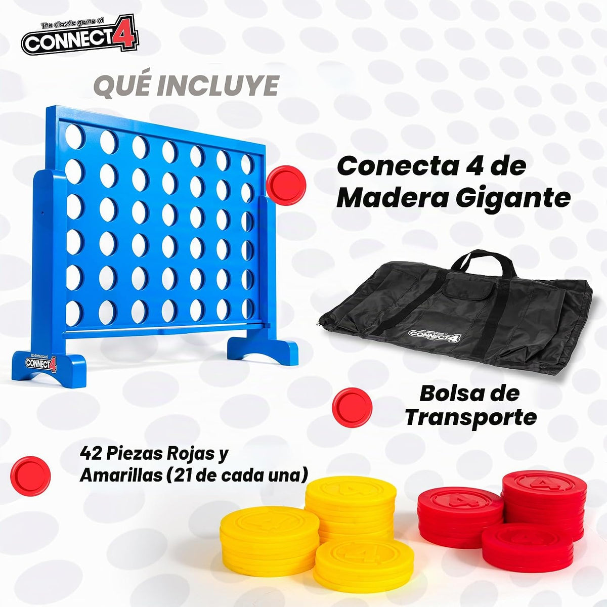 EastPoint Giant Wood Connect 4 Jumbo Yard Game, 42 piezas, bolsa de
