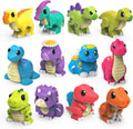Tub Works® Juguetes de baño de dinosaurio sin moho, paquete de 12 | Diseño de juguetes de baño sellados sin agujeros que mantiene la humedad fuera | Suave, exprimible y flota en el agua | Juego de juguetes de baño para bebés y niños pequeños de fácil agar