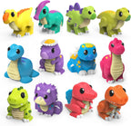 Tub Works® Juguetes de baño de dinosaurio sin moho, paquete de 12 | Diseño de juguetes de baño sellados sin agujeros que mantiene la humedad fuera | Suave, exprimible y flota en el agua | Juego de juguetes de baño para bebés y niños pequeños de fácil agar