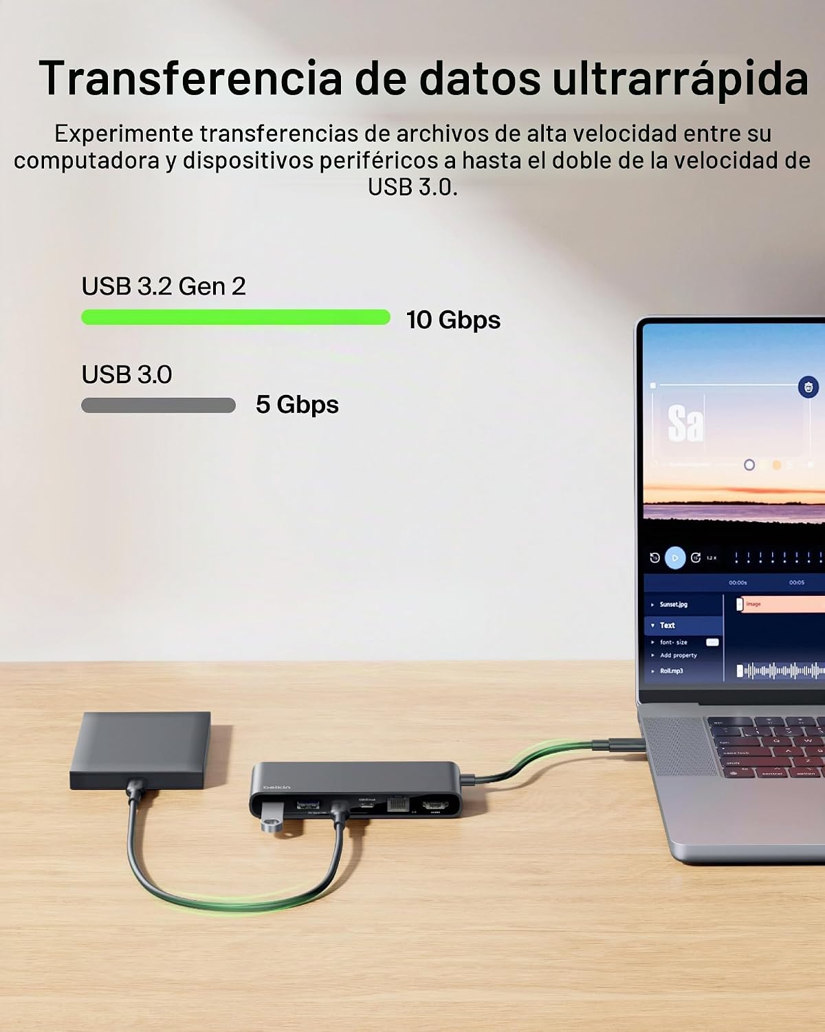 Belkin, INC024ttBK-BX, hub USB 3.0 de 8 puertos, alimentado