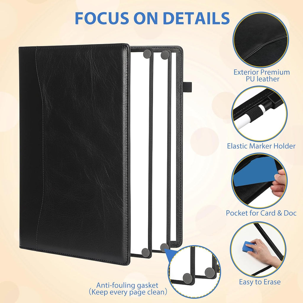 Feifeiya Cuaderno portátil de borrado en seco de 6 lados, negro, A4 9" X 12