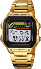 PASOY Reloj de pulsera digital multifunción para hombre, con hora doble, alarma, cronómetro, cuenta regresiva, retroiluminación, resistente al agua