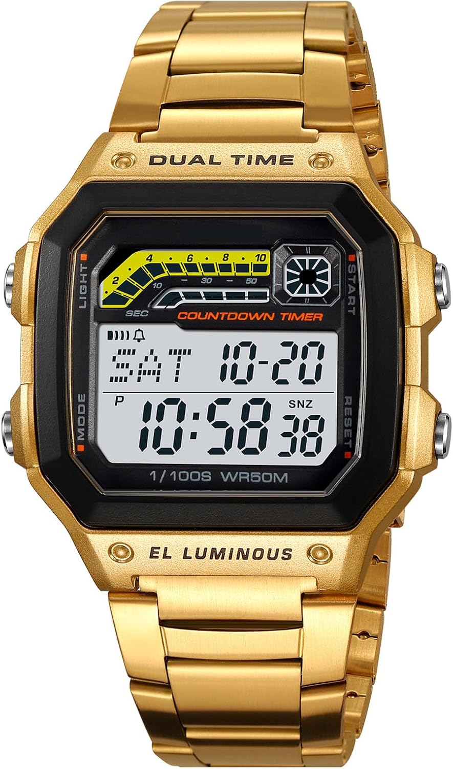 PASOY Reloj de pulsera digital multifunción para hombre, con hora doble, alarma, cronómetro, cuenta regresiva, retroiluminación, resistente al agua