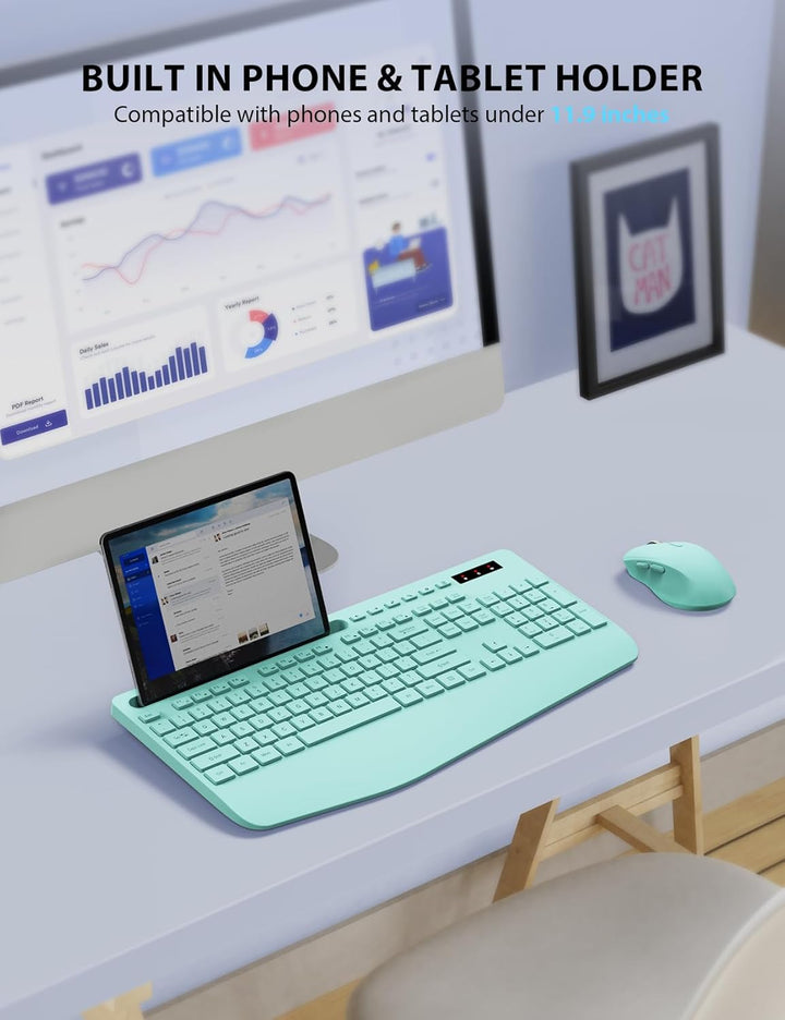 Combo de teclado y mouse inalámbricos, teclado ergonómico de tamaño...