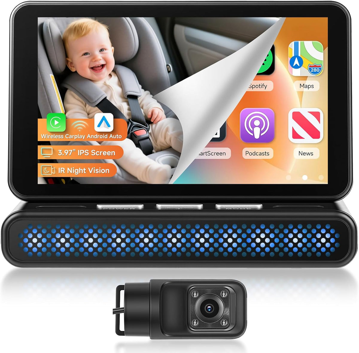 Orderich Cámara de coche para asiento trasero, pantalla IPS de 3.97...