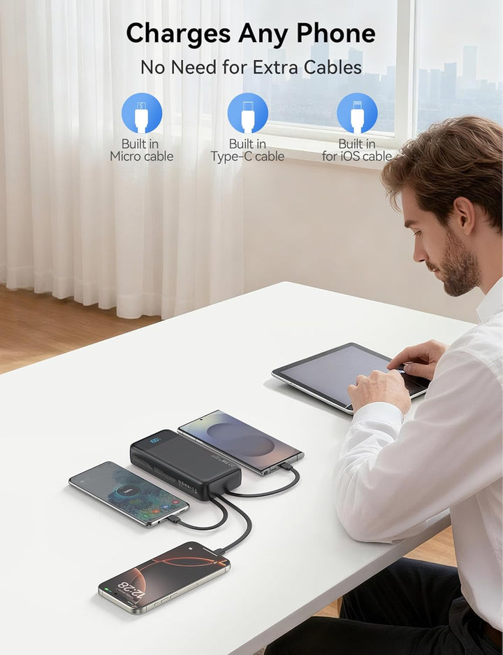 Nusyddy Cargador portátil de 20000 mAh integrado con 4 cables, bate...