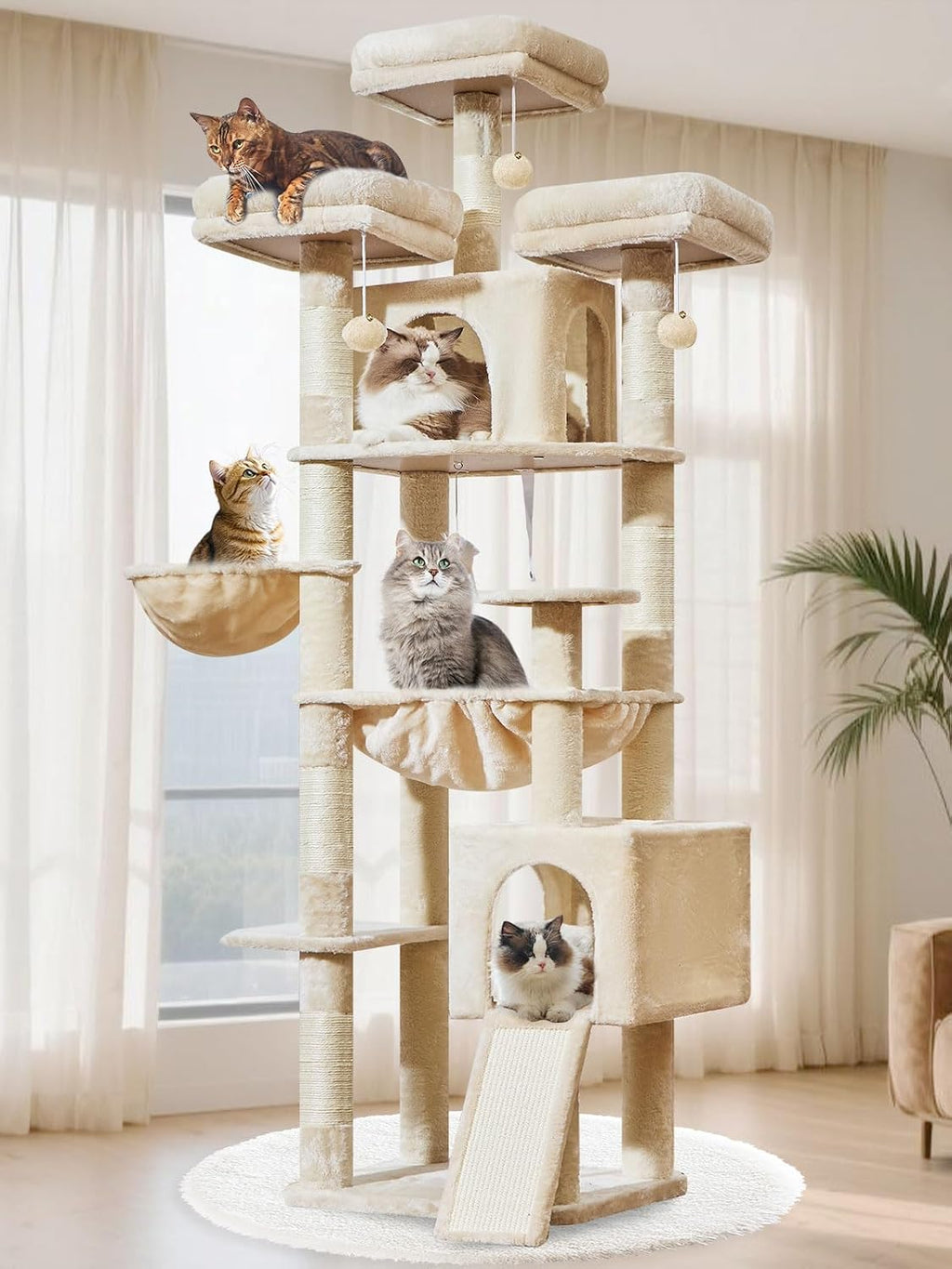 Taoqimiao Árbol para Gatos Alto, 76In Torre para Gatos Grandes, 3 Plataformas Acolchadas
