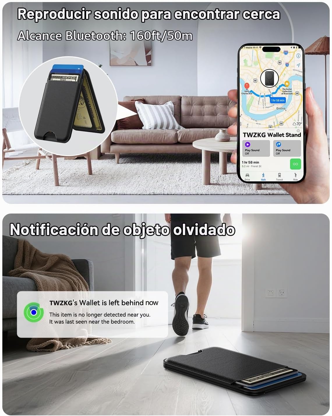 TWZKG para MagSafe Wallet, funciona con Apple Find My, 5 tarjetero con