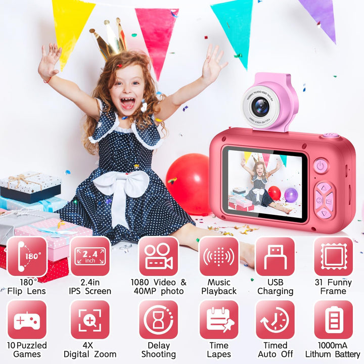 ARNSSIEN Cámara para niños, cámara digital de juguete para niños pe...