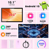 Vyrolinia Tablet Android 15 10 pulgadas 12 GB RAM+64 GB ROM\/1 TB t...