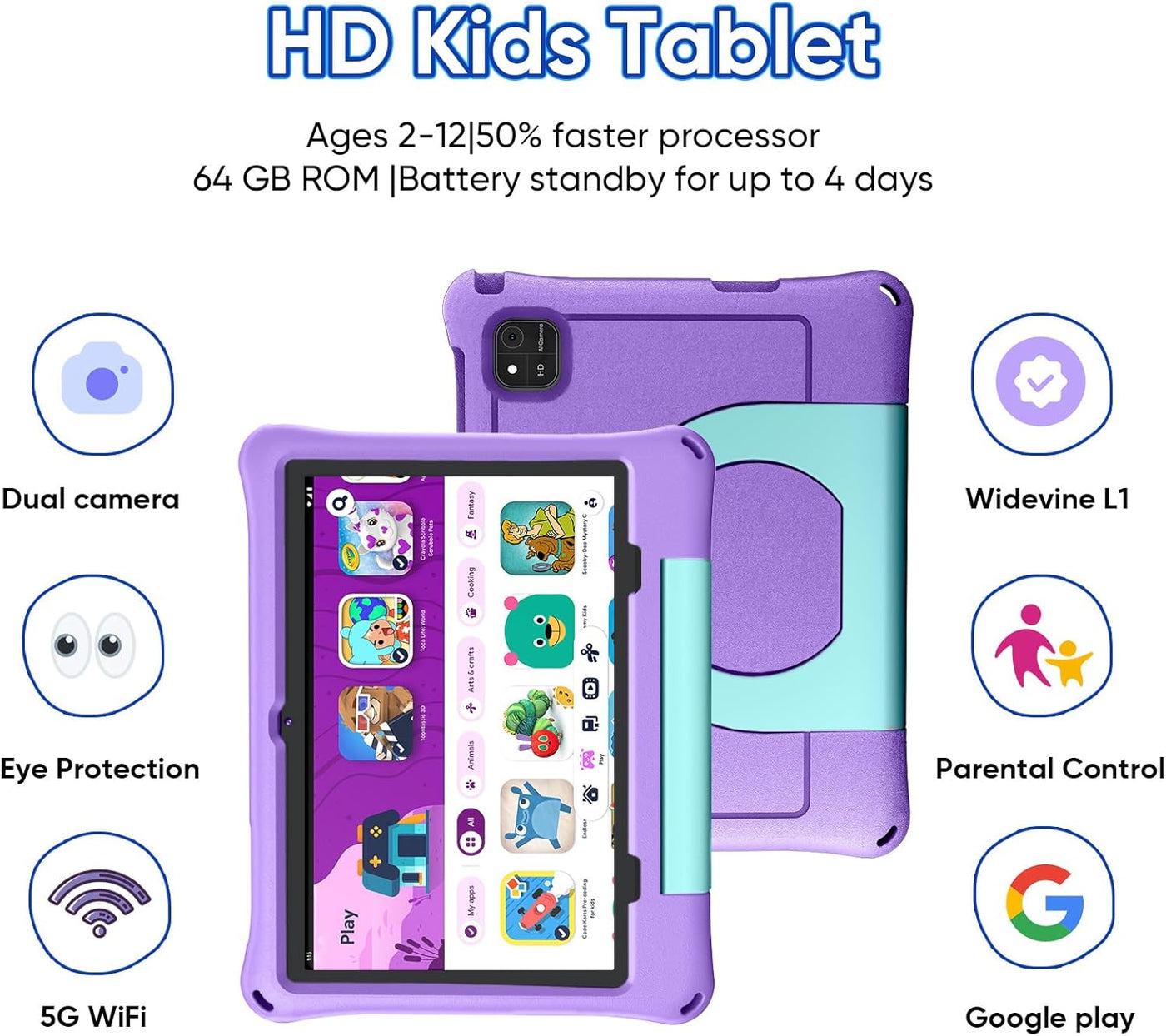 Tablet infantil de 10 pulgadas, tableta Android 16 para niños, proc...