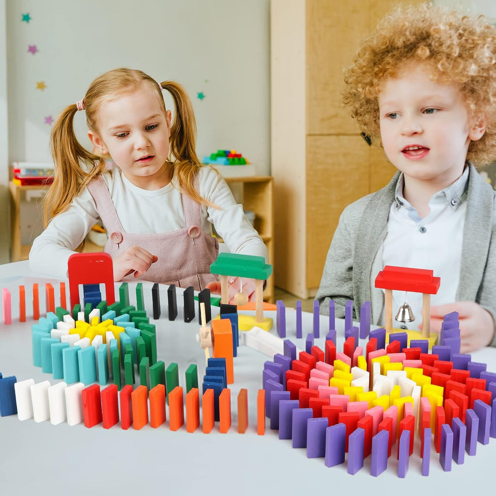 Juego de 1000 piezas de dominó para niños con 11 bloques adicionales, bloques de construcción de madera, 10 colores, juegos de fichas de dominó, juguete educativo para niños, fiesta de cumpleaños con bolsa de almacenamiento