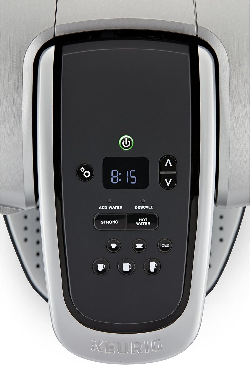 Keurig K-Elite - Cafetera de cápsulas K-Cup de una sola porción, con control de fuerza y temperatura, capacidad de café helado, tamaño de preparación de 8 a 12 onzas, programable, plata cepillada