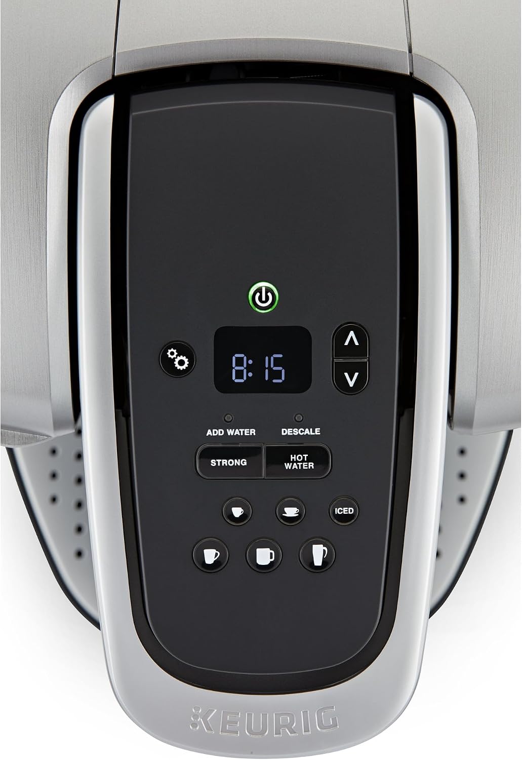 Keurig K-Elite - Cafetera de cápsulas K-Cup de una sola porción, con control de fuerza y temperatura, capacidad de café helado, tamaño de preparación de 8 a 12 onzas, programable, plata cepillada