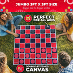 Swooc Games® - Juego Vintage Gigante de Damas y Tres en Raya 2 en 1 con Tapete (3 pies x 3 pies) - Lona 100% Lavable a Máquina - Juegos Gigantes al Aire Libre para Niños - Juego de Patio para Niños