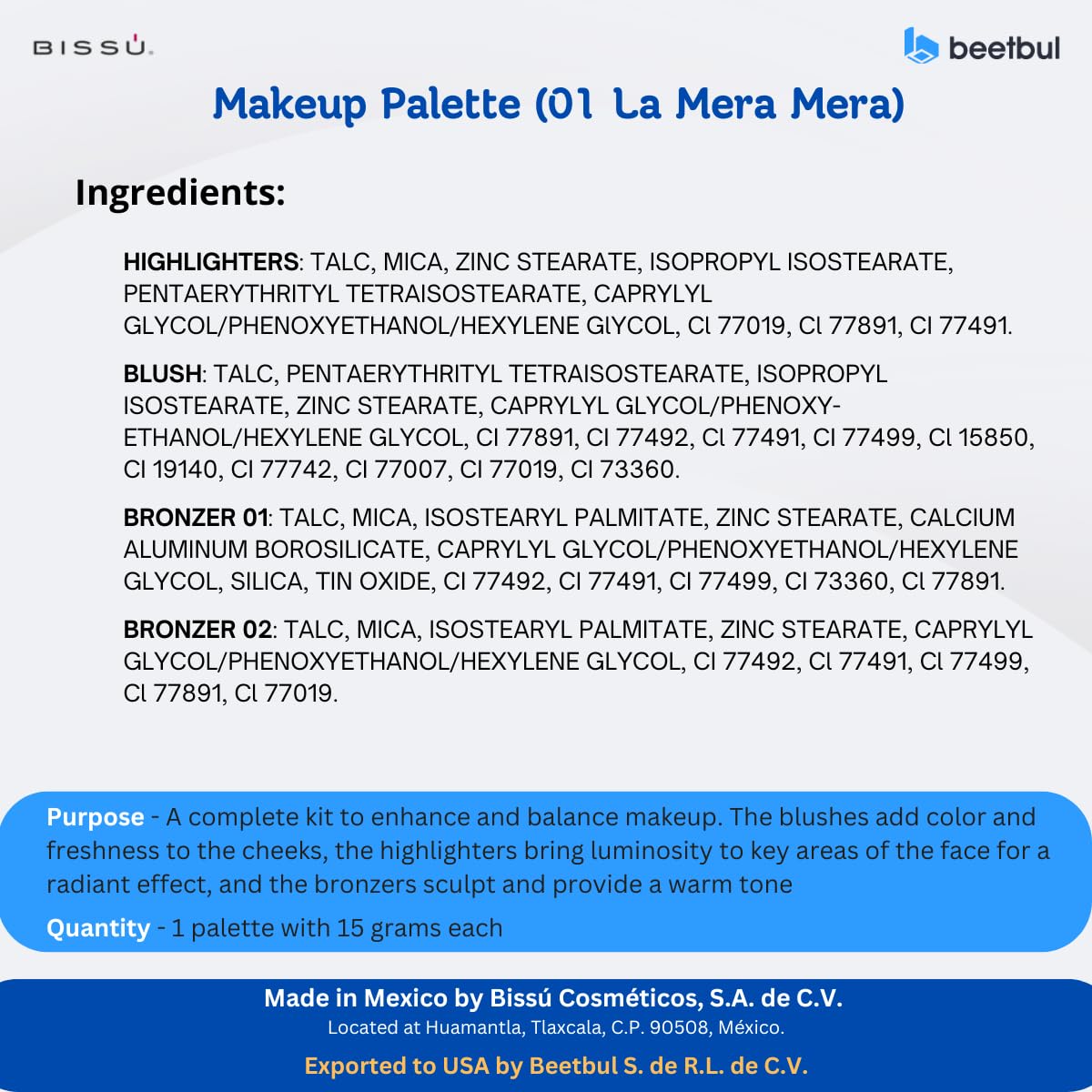 Kit de maquillaje Bissú Paleta de 6 colores + Puff de terciopelo +...