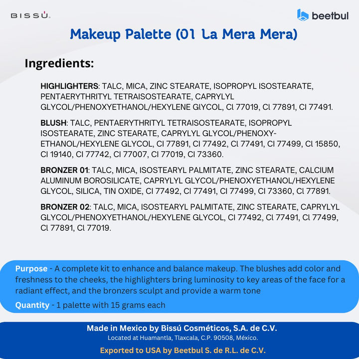 Kit de maquillaje Bissú Paleta de 6 colores + Puff de terciopelo +...