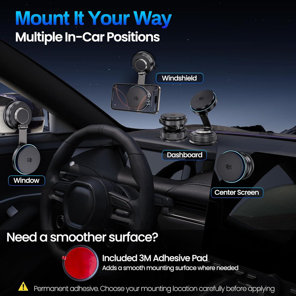 Cargador de montaje para coche MagSafe - Qi2.2 Cargador inalámbrico rápido
