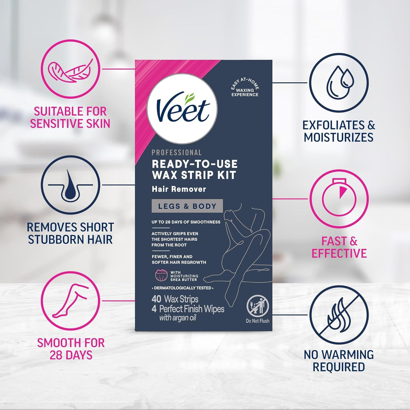 VEET Kit de depilación listo para usar para mujeres, tiras de cera...