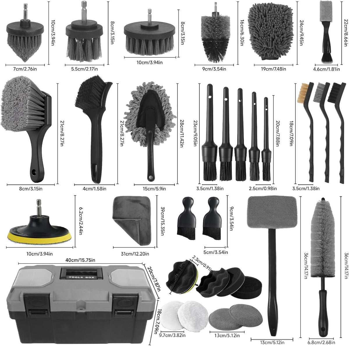 Kit de detalles de automóvil, juego de cepillos para detalles de automóvil, kit de limpieza de automóvil, herramientas de detallado automático para ruedas interiores y exteriores, accesorios profesionales de lavado de automóviles con herramienta de