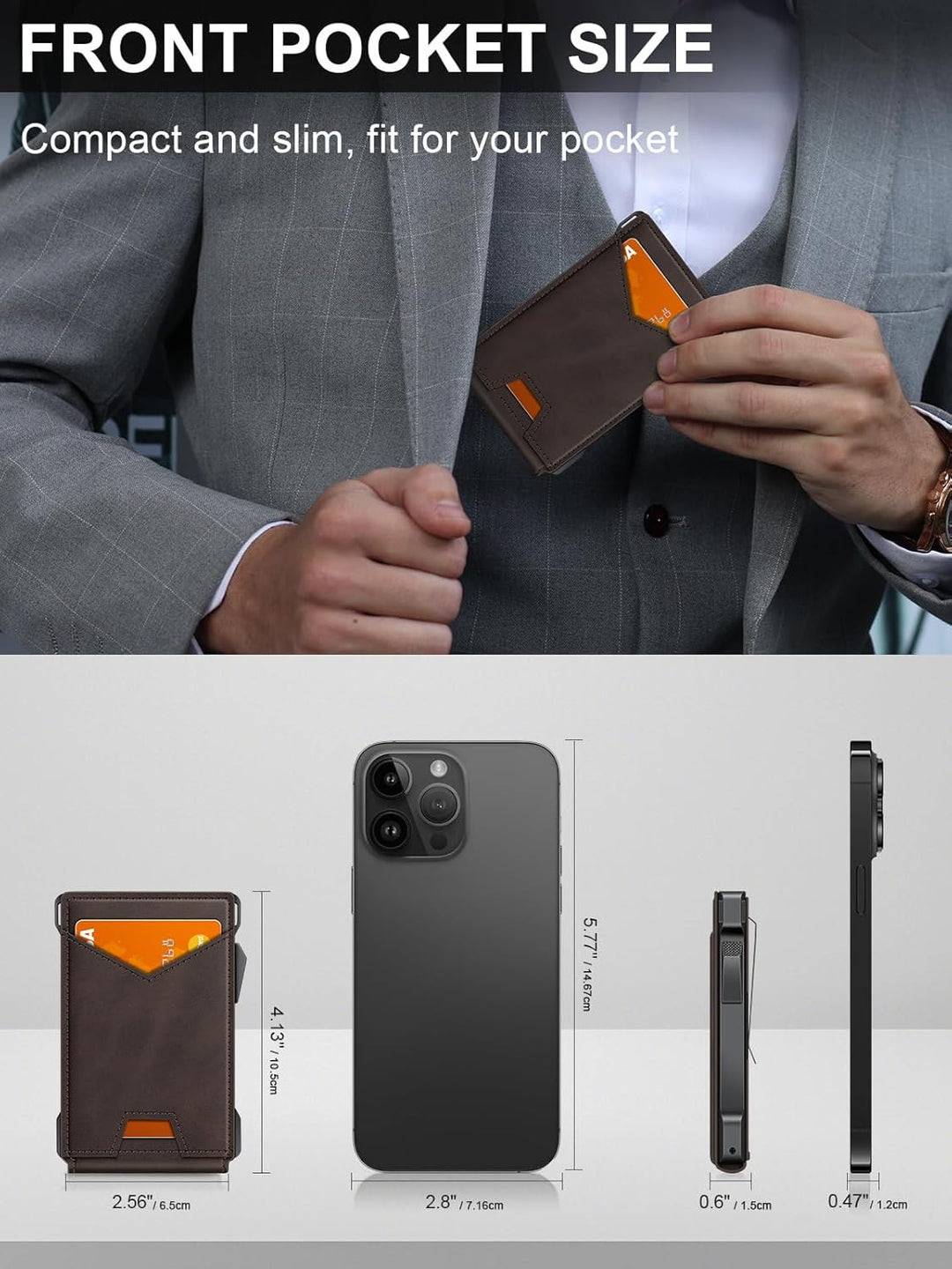 Cartera para hombres RFID con 2 ventanas de identificación y clip p...