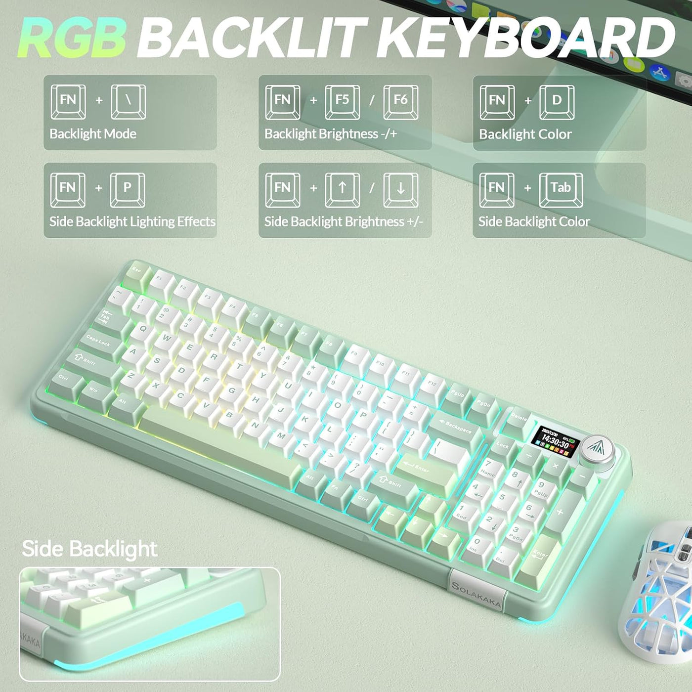SOLAKAKA Teclado mecánico inalámbrico A99 Pro con BT5.0\/2.4GHz\/US...