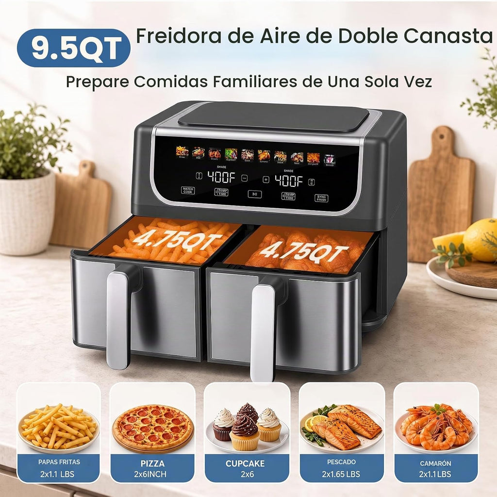 OLIXIS Dual Air Fryers con 2 Baskets 9.5 Quarts Large Airfryer 10-en-1