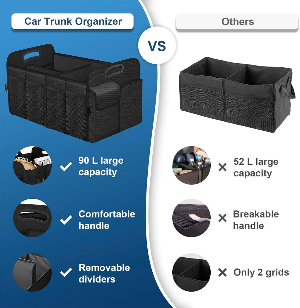 Organizador de maletero Femuar, organizador de almacenamiento con capacidad grande de 72L, impermeable, plegable y con 11 bolsillos, organizador de maletero para SUV/Jeep/Sedán, tamaño grande, negro