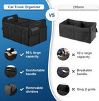 Organizador de maletero Femuar, organizador de almacenamiento con capacidad grande de 72L, impermeable, plegable y con 11 bolsillos, organizador de maletero para SUV/Jeep/Sedán, tamaño grande, negro
