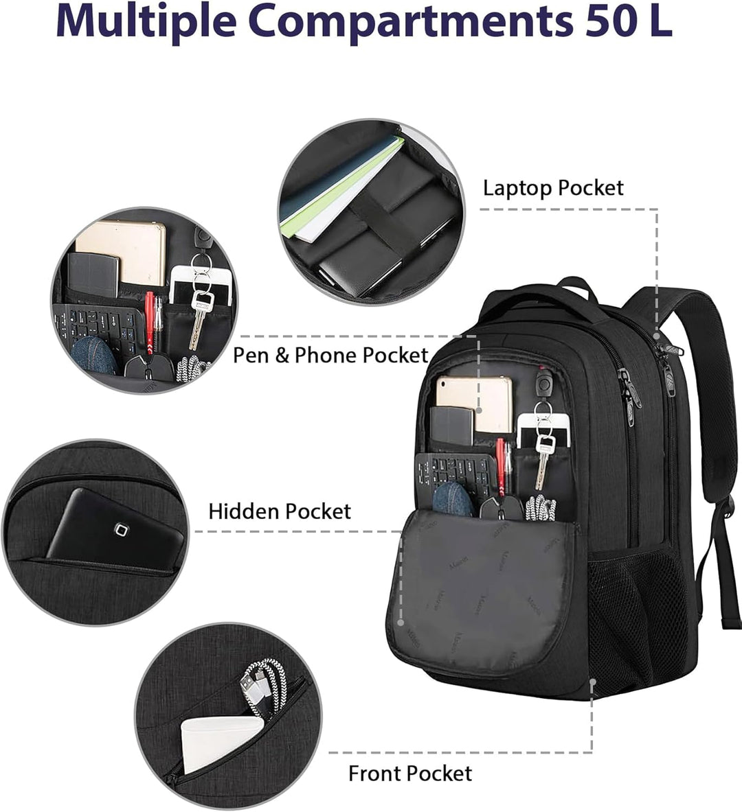 MATEIN Mochila para laptop de 18.4 pulgadas de 50 litros, mochila d...