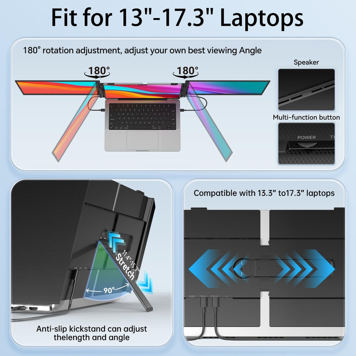 FEZOBR Extensor de pantalla triple para portátil de 14.2 pulgadas,...