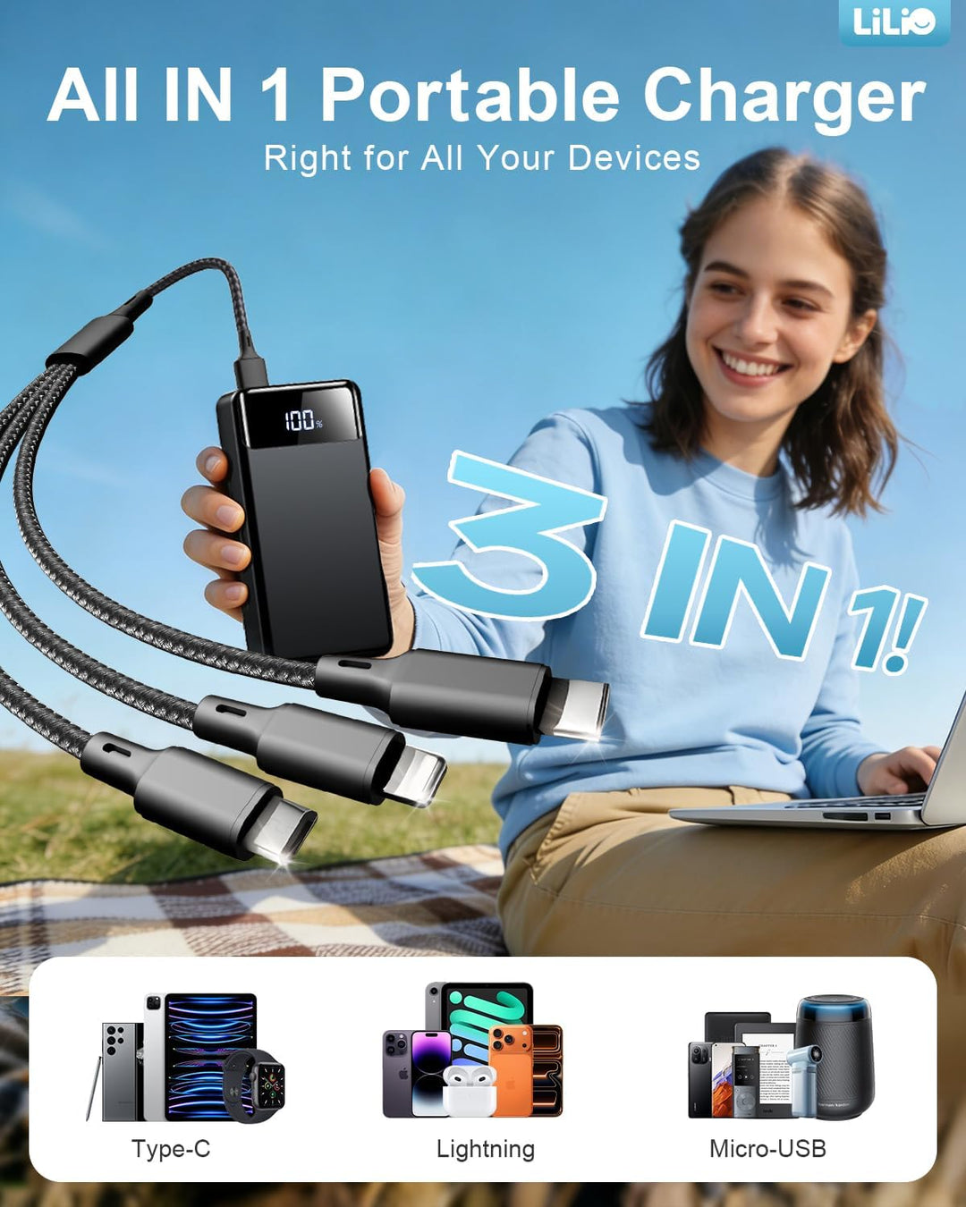 LILIO Cargador portátil, batería de 60,000 mAh, cargador de batería...