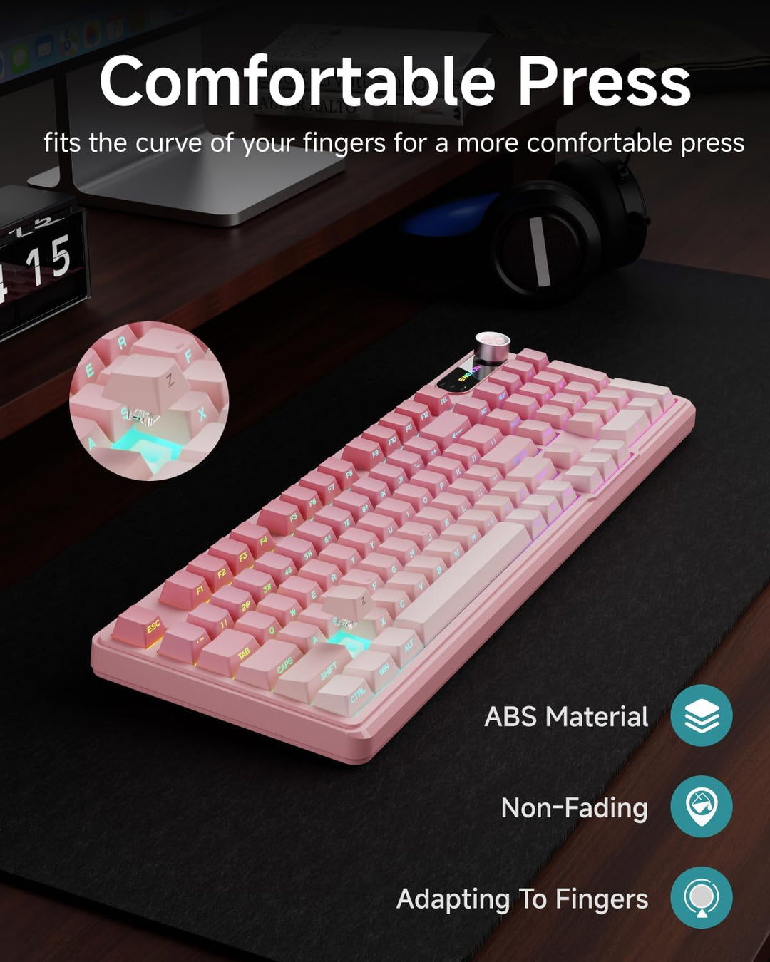Teclado con cable EWEADN V102, teclado cremoso para juegos de 98 te...