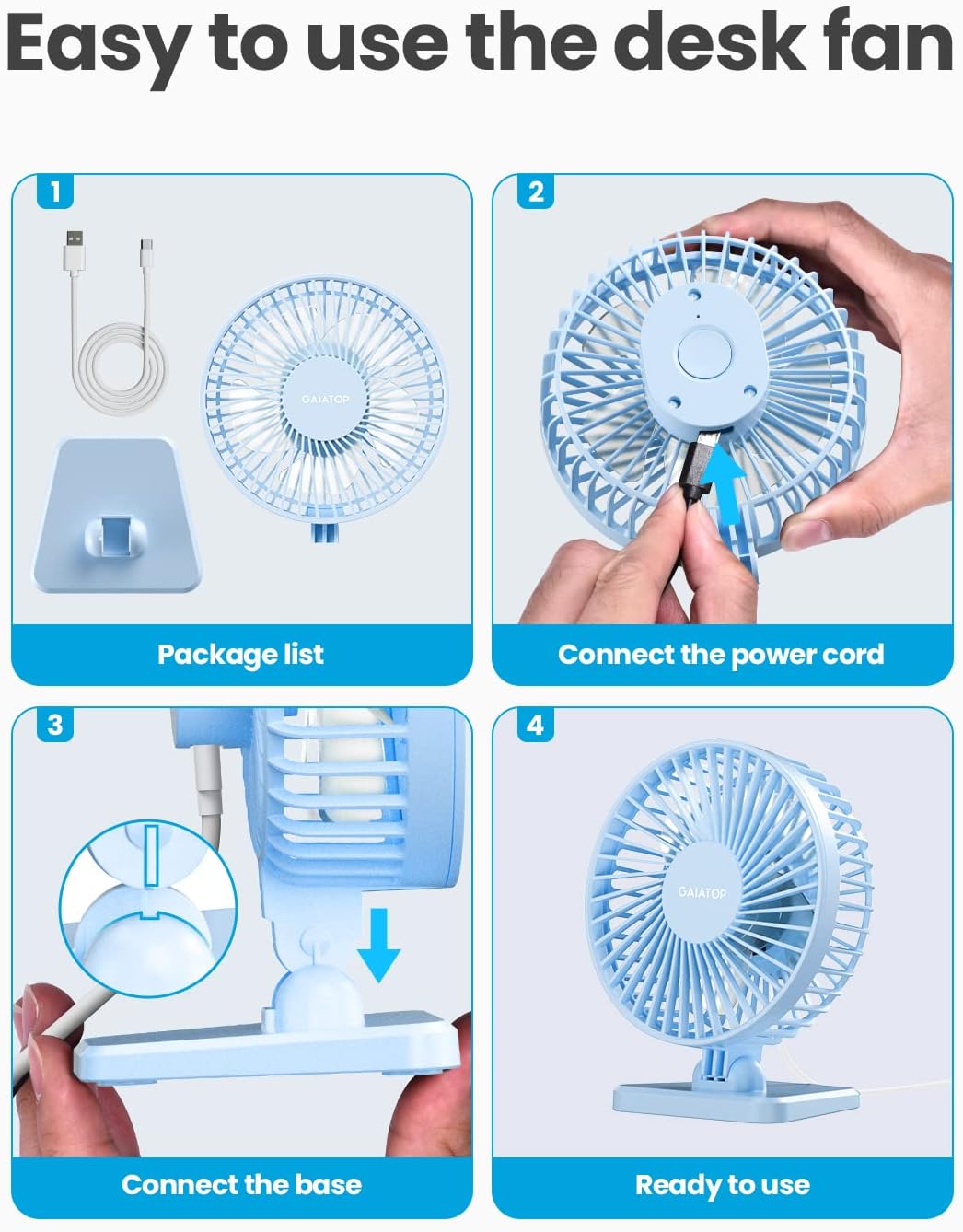 Gaiatop Ventilador de escritorio USB, pequeño pero potente, portáti...