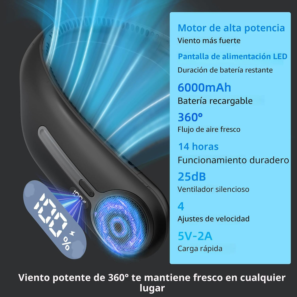 Ventilador de cuello portátil, manos libres, ventilador personal si...