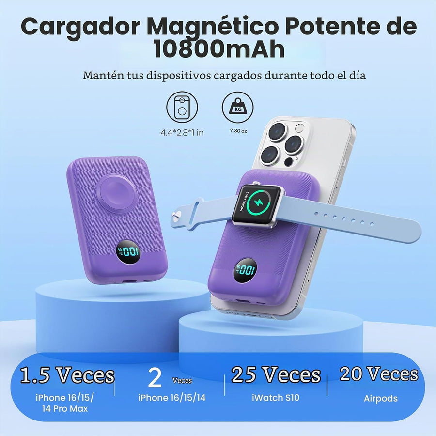 Cargador portátil magnético para iPhone y Apple Watch, 10800 mAh, 2...